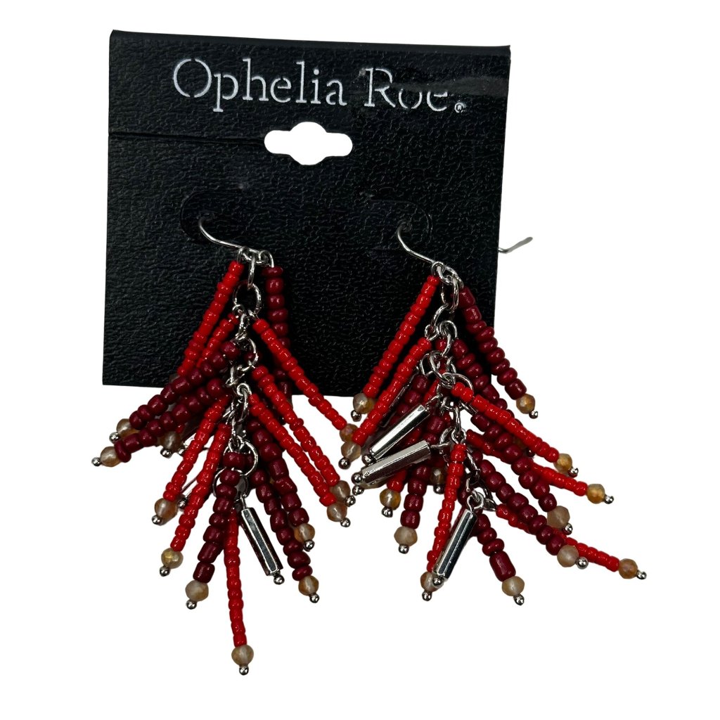 Ophelia Roe Womens Dangly Wire Hook Earrings Red Silver New 18$